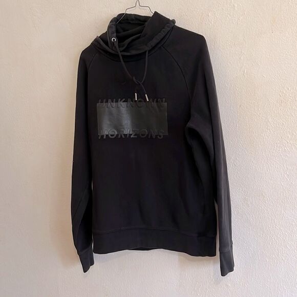 H&M’ Unknown Horizons Black Draw String Funnel Neck Streetwear Sweatshirt Size S - Picture 1 of 8